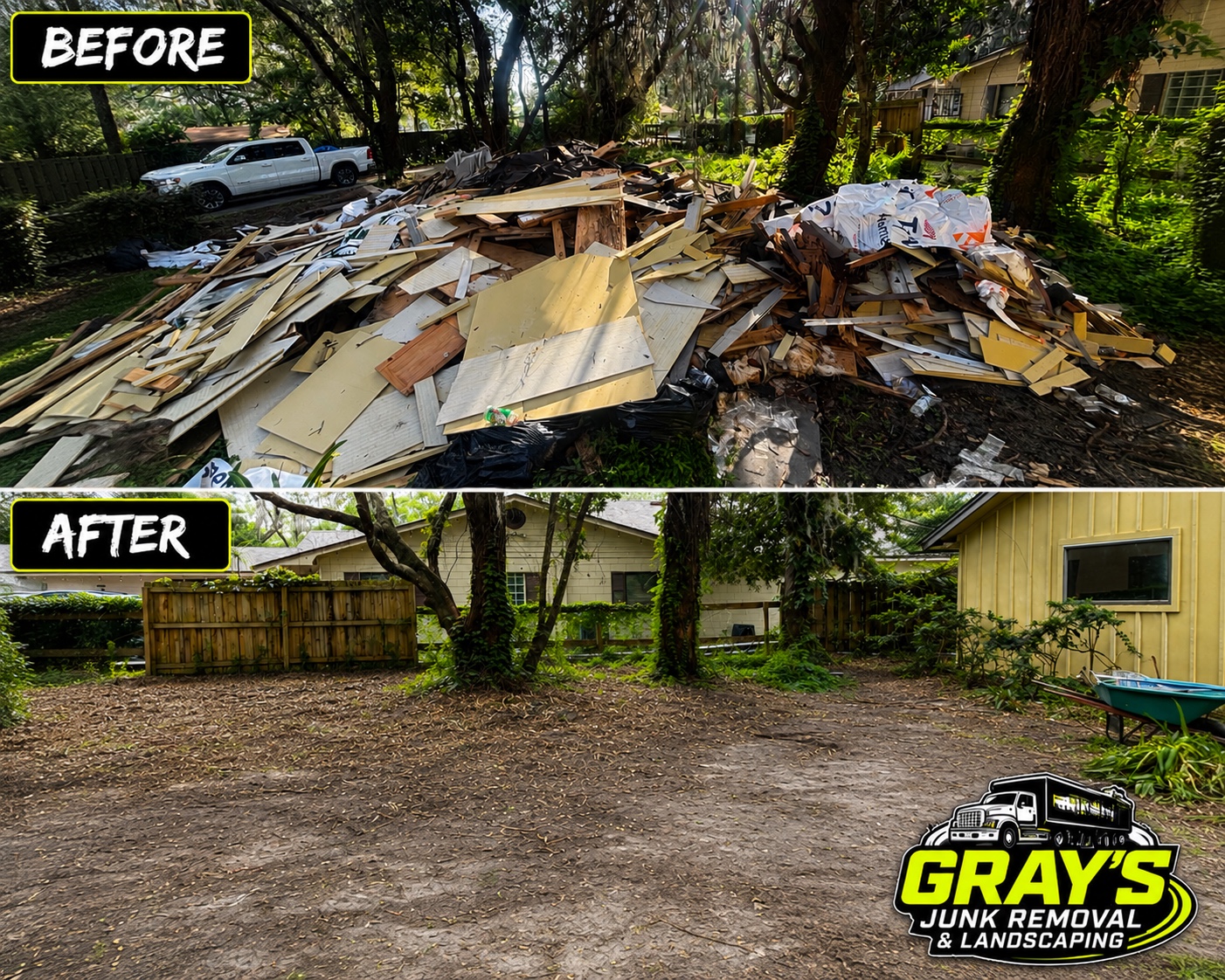 Large debris removal before and after